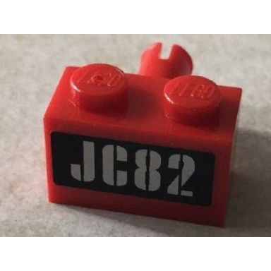 red brick modified 1 x 2 with pin with silver jc82 on black background pattern sticker - set 76006
