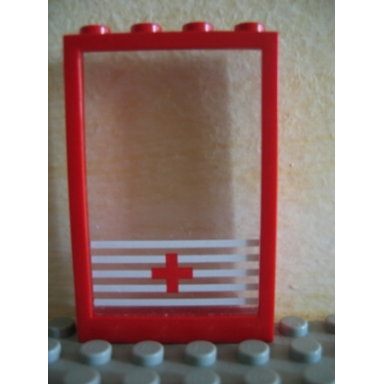 red window 1 x 4 x 5 with trans-clear glass with 5 white stripes and red cross pattern sticker - set 6380