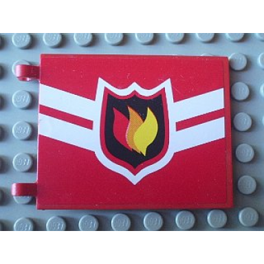 red flag 6 x 5 with fire logo badge and white diagonal stripes pattern on both sides stickers - set 7945
