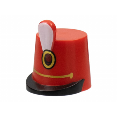 red minifigure headgear hat imperial guard shako with white plume black brim gold chain and dark red emblem pattern