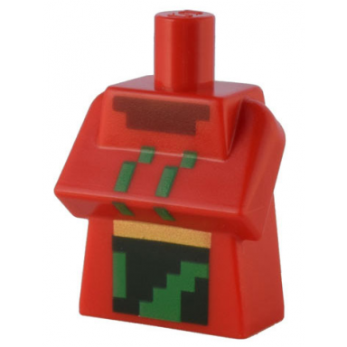 torso modified long with folded arms with pixelated dark red collar and green dark green and gold apron pattern