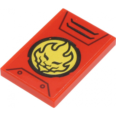 red tile 2 x 3 with lion head in gold circle and black lines on red background pattern sticker - set 71704