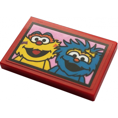 red tile 2 x 3 with picture of zoe and rosita on bright pink background pattern sticker - set 21324