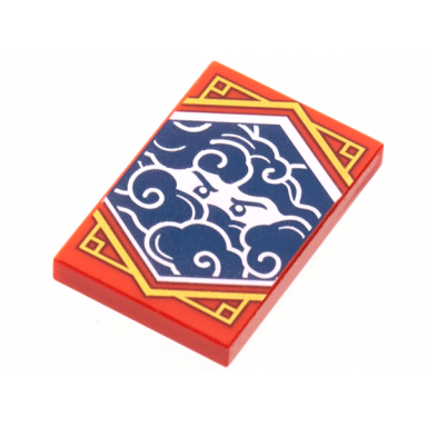 red tile 2 x 3 with white stern eyes and clouds on dark blue background with gold trim pattern ninjago stealth banner