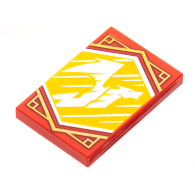 red tile 2 x 3 with white dragon flying on bright light orange background with gold trim pattern ninjago speed banner