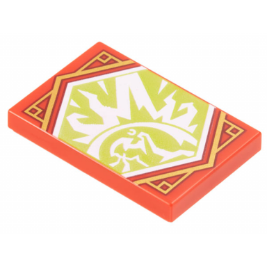 red tile 2 x 3 with white ninja force field and fire on lime background with gold trim pattern ninjago resilience banner