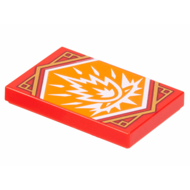 red tile 2 x 3 with white fire on orange background with gold trim pattern ninjago strength banner