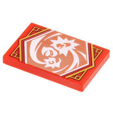 red tile 2 x 3 with white ninja with energy burst hands on copper background with gold trim pattern ninjago focus banner