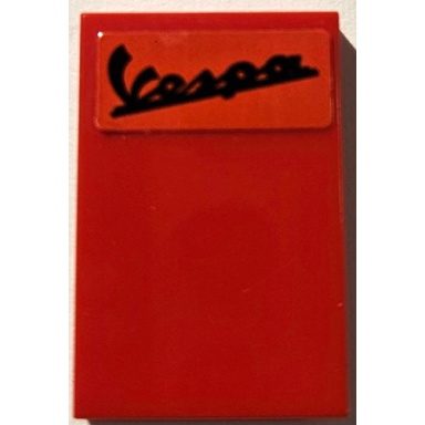red tile 2 x 3 with black script vespa logo pattern sticker - set 40517