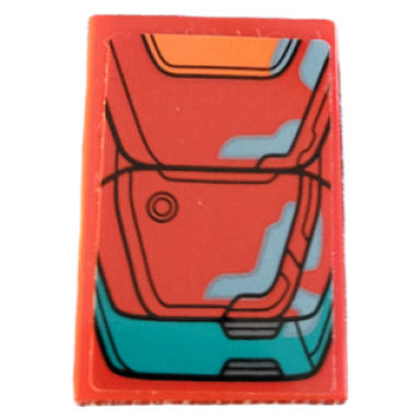 red tile 2 x 3 with orange and dark turquoise armor plates with black outlines and light bluish gray oil stains pattern sticker - set 76194