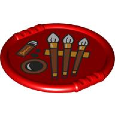 red duplo utensil disk with ink stick black spots ink stone and dark orange brushes with white bristles pattern chinese calligraphy set
