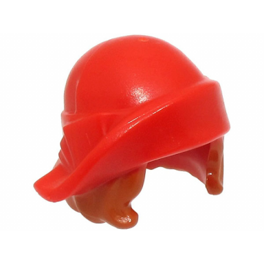 red minifigure hair combo hat with hair soft folded brim with dark orange bob cut hair pattern