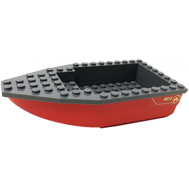 red boat hull unitary 16 x 8 with dark bluish gray top with bright light yellow 60213 and fire logo badge pattern on both sides stickers - set 60213