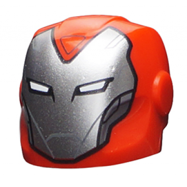 red minifigure headgear helmet armor plates and ear protectors with silver faceplate white eyes and pearl dark gray cheek panels pattern