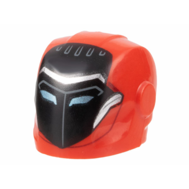 red minifigure headgear helmet armor plates and ear protectors with black face metallic light blue eye slits silver trim pattern