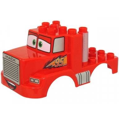 red duplo car body truck 3 x 4 flatbed with cars mack pattern