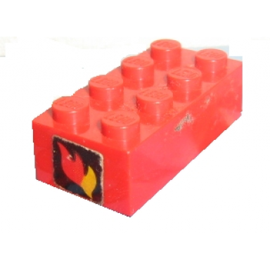 red brick 2 x 4 with classic fire logo pattern on both ends stickers - set 590