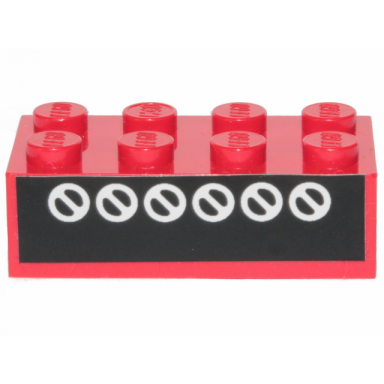 red brick 2 x 4 with 6 white circles with diagonals on black pattern sticker - set 6382