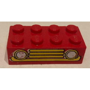red brick 2 x 4 with car grille fabuland horizontal yellow pattern sticker - sets 140-1 350-3
