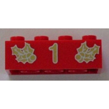red brick 2 x 4 with gold holly and 1 pattern