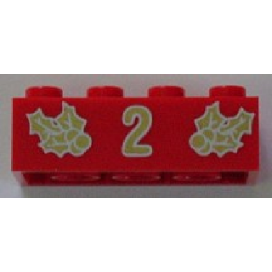 red brick 2 x 4 with gold holly and 2 pattern