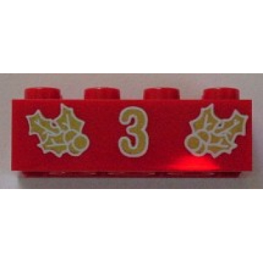 red brick 2 x 4 with gold holly and 3 pattern