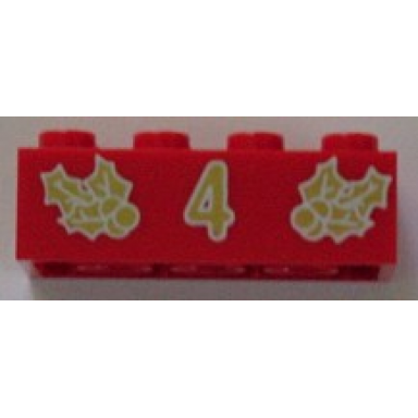 red brick 2 x 4 with gold holly and 4 pattern