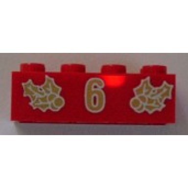 red brick 2 x 4 with gold holly and 6 pattern