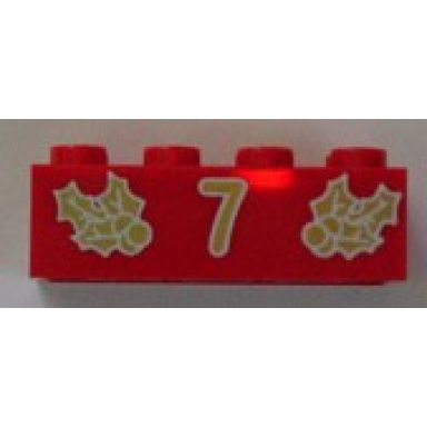red brick 2 x 4 with gold holly and 7 pattern