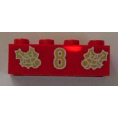 red brick 2 x 4 with gold holly and 8 pattern