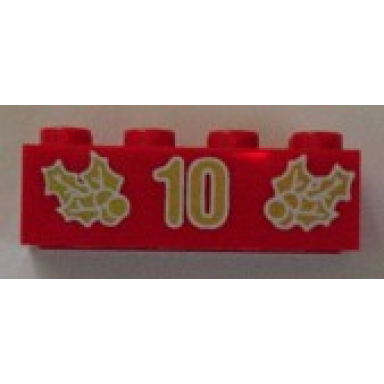 red brick 2 x 4 with gold holly and 10 pattern