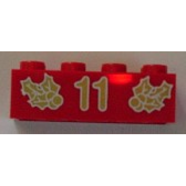 red brick 2 x 4 with gold holly and 11 pattern