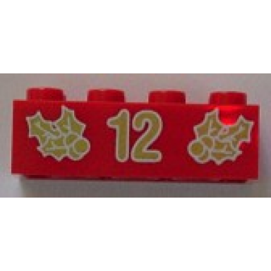 red brick 2 x 4 with gold holly and 12 pattern