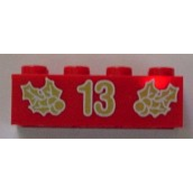 red brick 2 x 4 with gold holly and 13 pattern