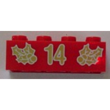 red brick 2 x 4 with gold holly and 14 pattern