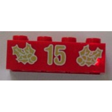 red brick 2 x 4 with gold holly and 15 pattern