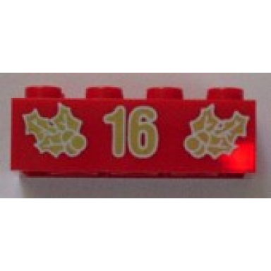red brick 2 x 4 with gold holly and 16 pattern