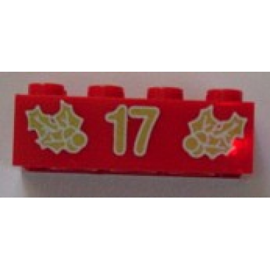 red brick 2 x 4 with gold holly and 17 pattern
