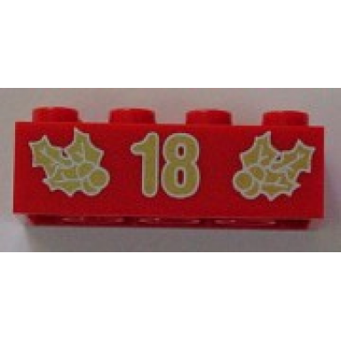red brick 2 x 4 with gold holly and 18 pattern