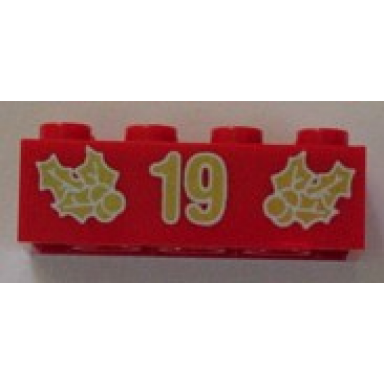 red brick 2 x 4 with gold holly and 19 pattern
