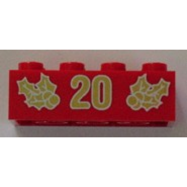 red brick 2 x 4 with gold holly and 20 pattern