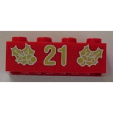 red brick 2 x 4 with gold holly and 21 pattern
