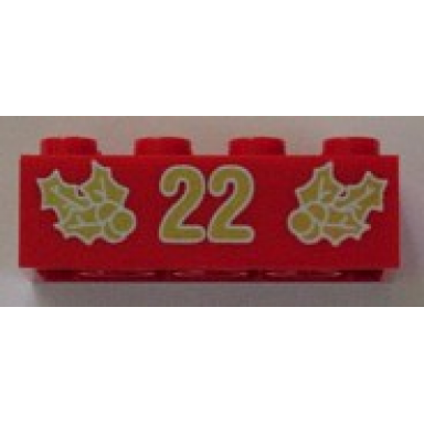 red brick 2 x 4 with gold holly and 22 pattern