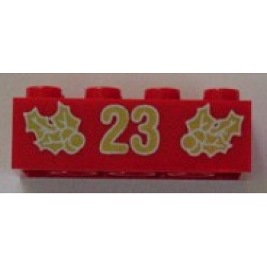red brick 2 x 4 with gold holly and 23 pattern