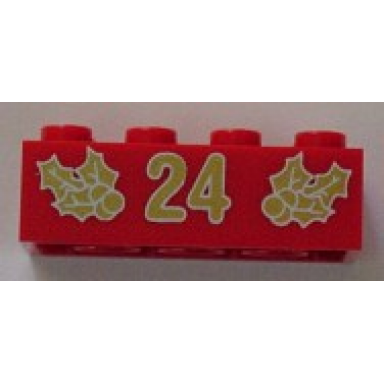 red brick 2 x 4 with gold holly and 24 pattern