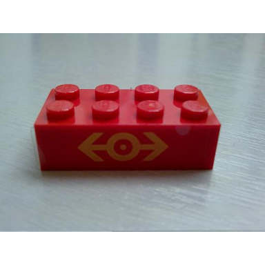 red brick 2 x 4 with train logo yellow pattern sticker - set 2150