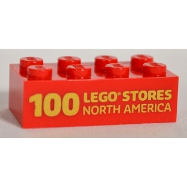 red brick 2 x 4 with 100 lego stores north america pattern