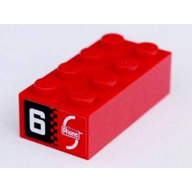 red brick 2 x 4 with mobile phone on red background and 6 on black background pattern on both ends stickers - set 8130