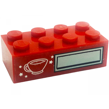 red brick 2 x 4 with white stars and coffee cup and silver panel pattern sticker - set 41318