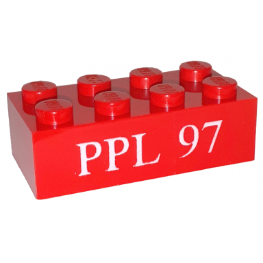 red brick 2 x 4 with white ppl 97 pattern